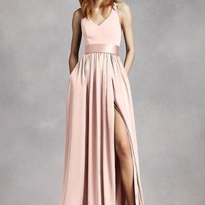 V Neck Halter Gown with Sash WHITE BY VERA WANG